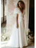Puffy Sleeves Ivory Taffeta Wedding Dress With Detachable Bow